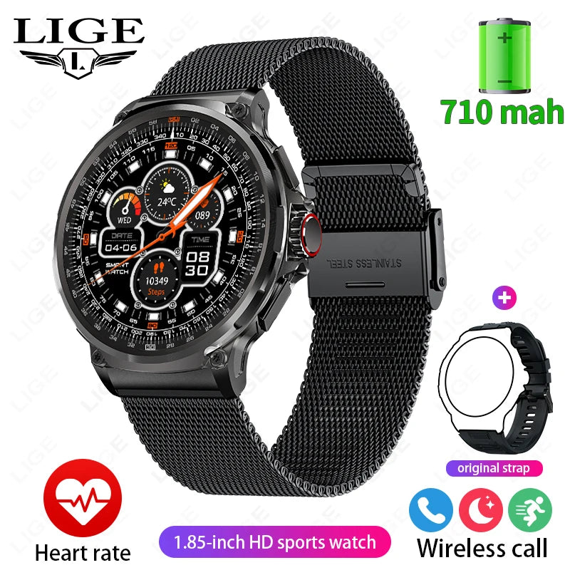 LIGE New 1.85-inch Ultra HD Smartwatch GPS Tracking HD Bluetooth call 710 Mah Large Battery 400+ Dial Smartwatch For IOS Android