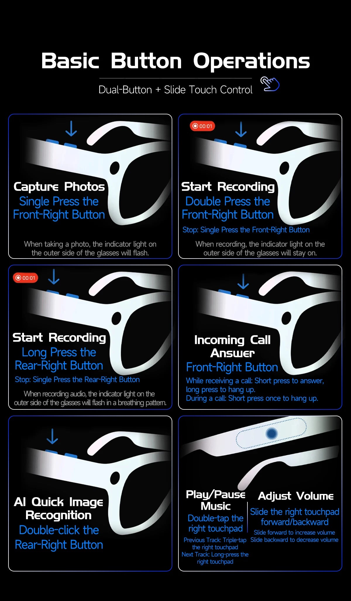2026New AI Smart Glasses 120+Language Translation 800W Pixel Camera Video Music Player Call Business 8K Color Change Glasses Men