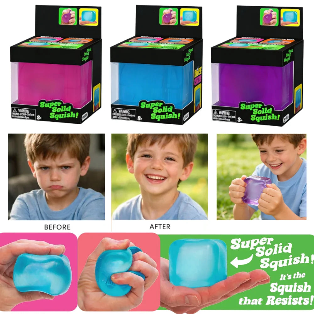 Nee|Doh Nice Cube Super Squeeze Fidget Toy, Translucent Red Stress Relief Squishy Cube, BPA-Free Toy for Kids Adults