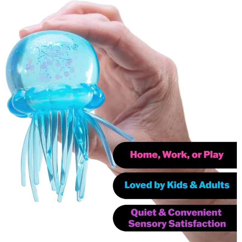NEE DOH Jellyfish Shaped Squishy Squeeze Toy Glitter Blue Transparent Sensory Stress Relief For Home Work Play For Adults