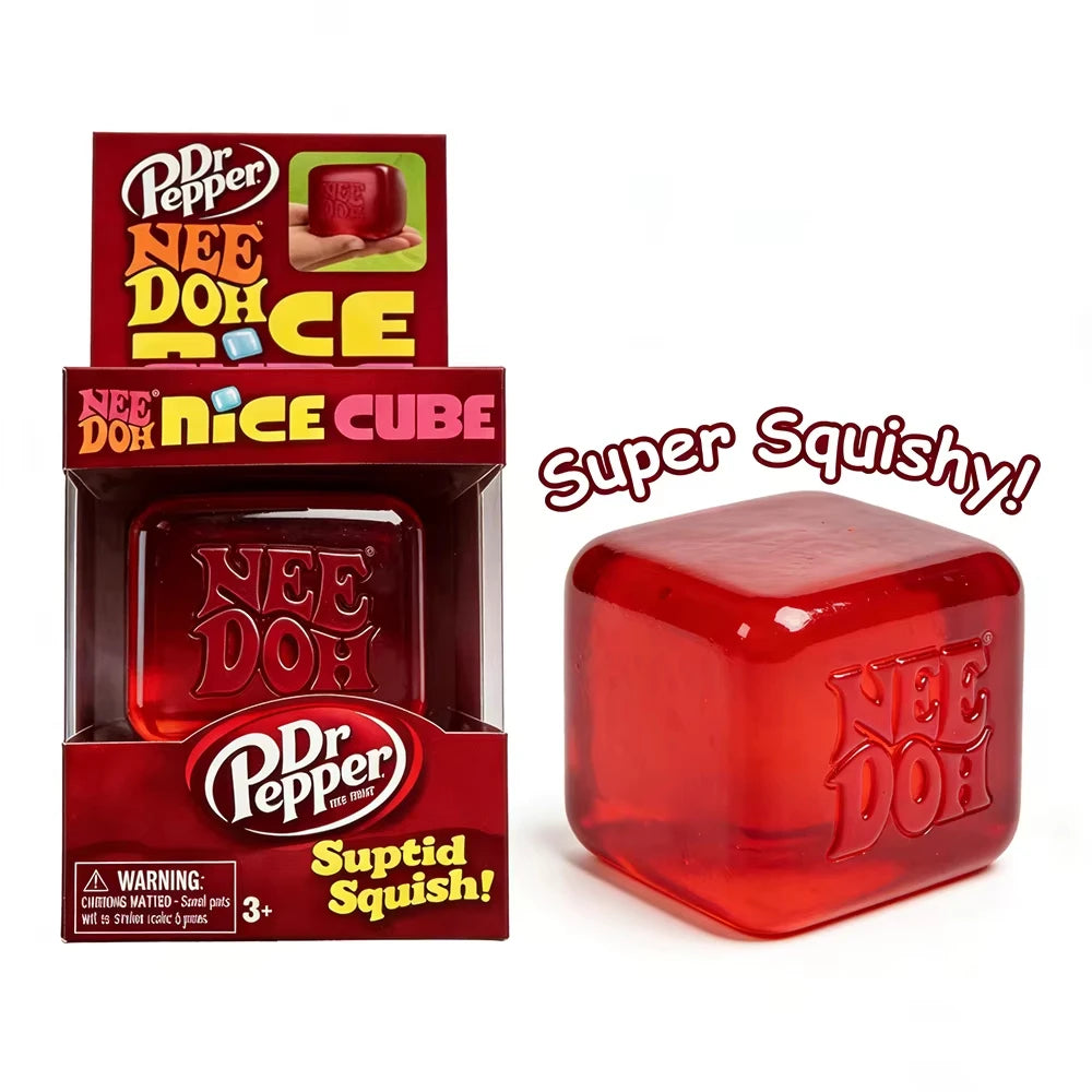 Red Nee-Doh Nice Cube Sensory Squeeze Toy Suptid Squish Stress Relief Fidget Cube for Kids Adults Desk Toy