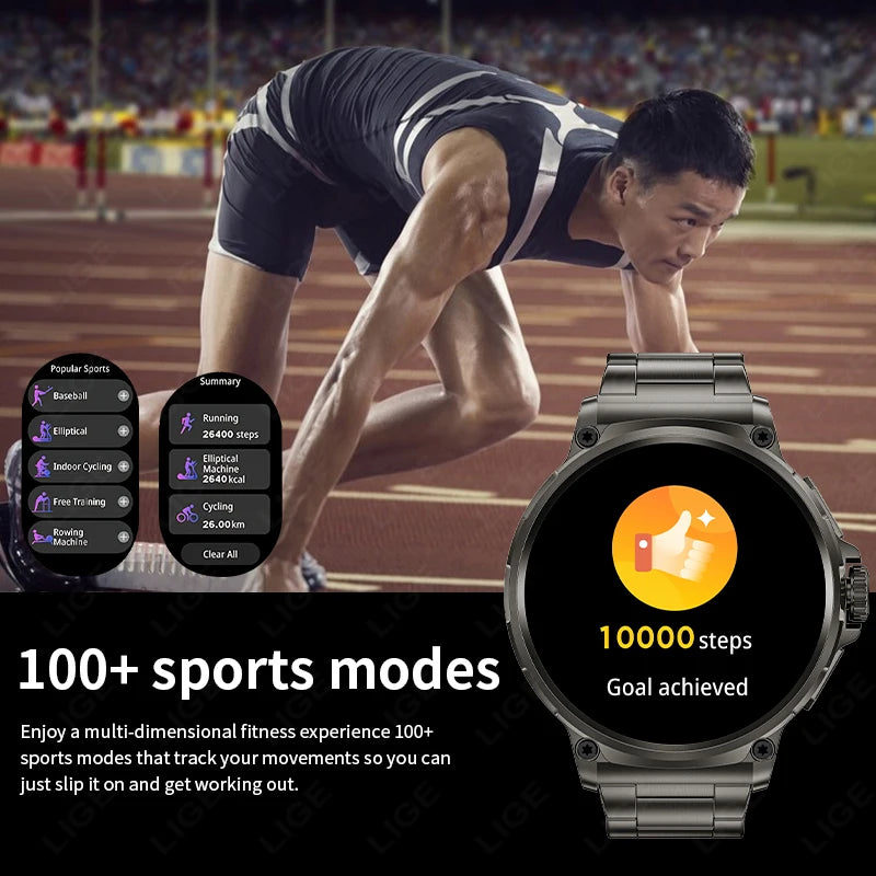 LIGE New 1.85-inch Ultra HD Smartwatch GPS Tracking HD Bluetooth call 710 Mah Large Battery 400+ Dial Smartwatch For IOS Android