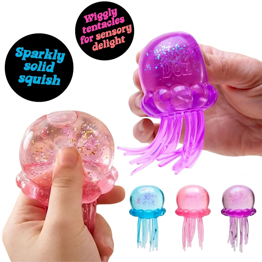 Nee Doh  Trending Jellyfish & Cube Squish Toy, Soft Jelly Squeeze Stress Relief Fidget Toy, Sensory NeeDoh for Kids & Adults