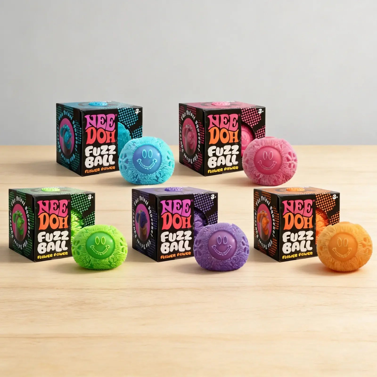 Nee Doh Fuzz Ball Blind Box Cute Smiley Face Flower Shape Soft Non Sticky Stress Relief Squeeze Toy For Office Home Kids Adults