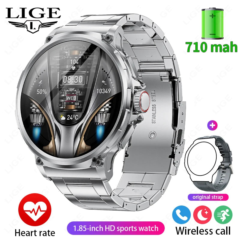 LIGE New 1.85-inch Ultra HD Smartwatch GPS Tracking HD Bluetooth call 710 Mah Large Battery 400+ Dial Smartwatch For IOS Android