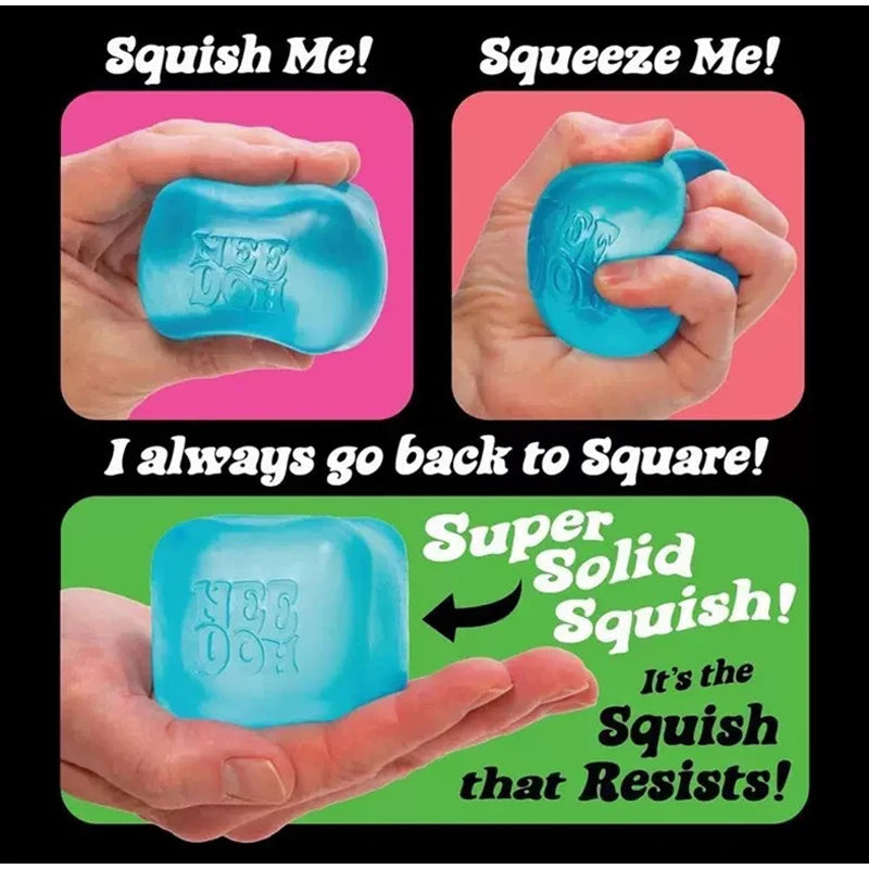 Nee Doh Cube Squeeze Toy, Soft Squeeze Stress Relief Fidget Toy, Sensory Decompression Toy for Kids & Adults Anxiety Relief