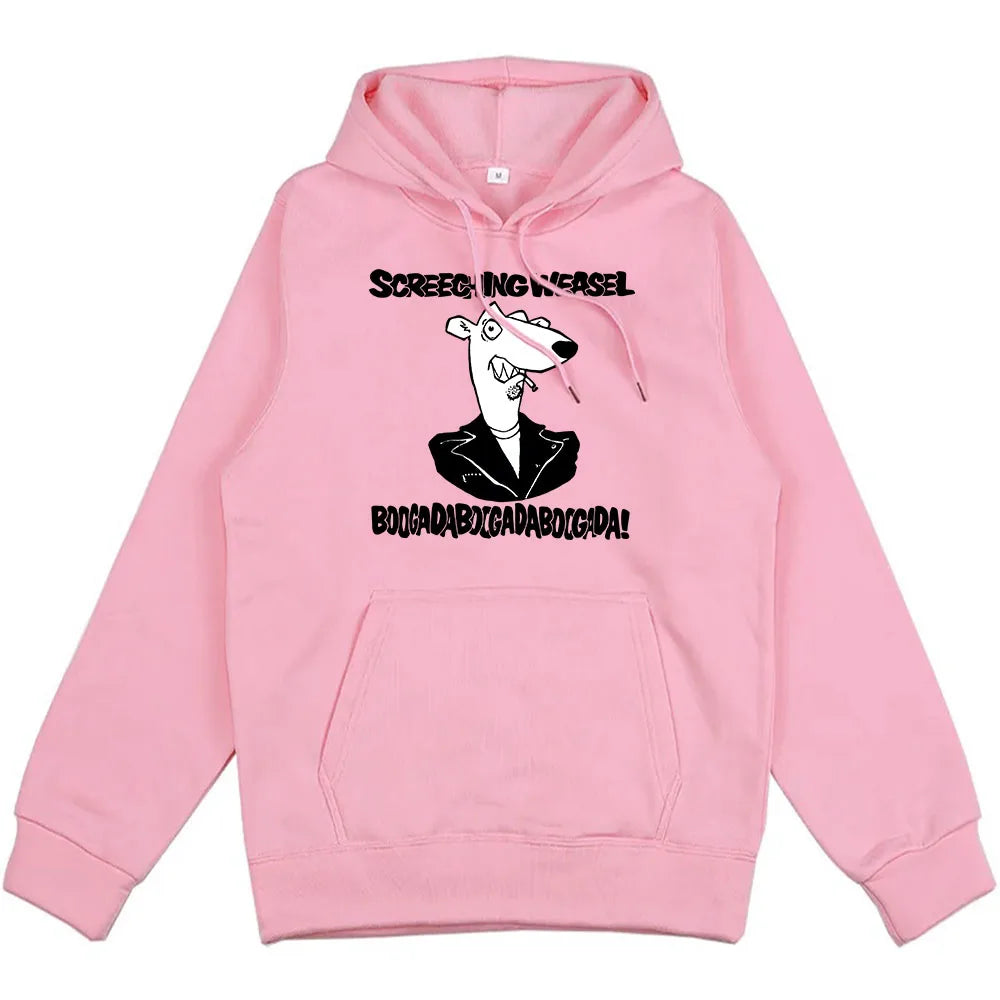 Hooded Clothes Screeching Weasel Band Printing Hoodies Funny Cartoon Graphic Sweatshirts Hip Hop  Fashion Unisex Streetwear Male