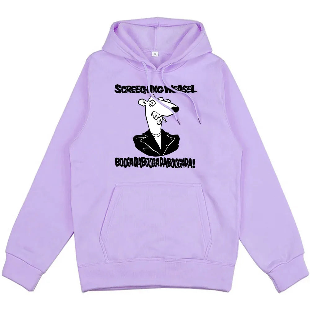 Hooded Clothes Screeching Weasel Band Printing Hoodies Funny Cartoon Graphic Sweatshirts Hip Hop  Fashion Unisex Streetwear Male