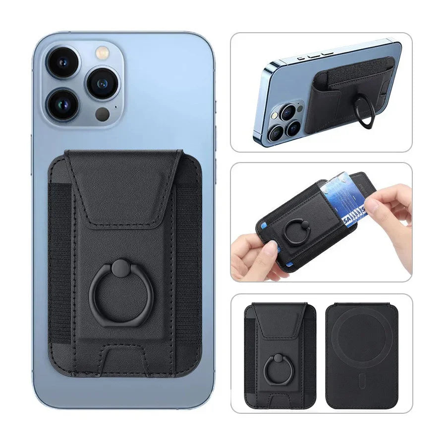 Magnet Wallet & Card Holder Pu Leather Magnetic Ring Stand Cardholder Men Women Cell Phone Case for Iphone 12 13 14 15 16 Pro