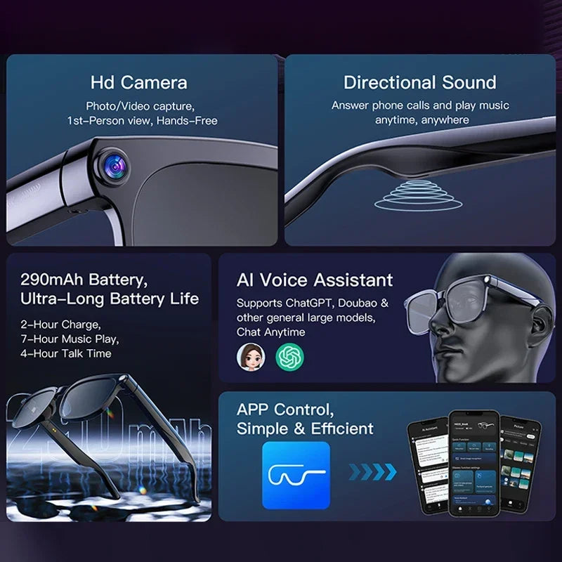 AI Smart Glasses 2026 New Men 800W Camera Color-Changing Translation Glasses Waterproof Call Photo Video Recording Sunglasses
