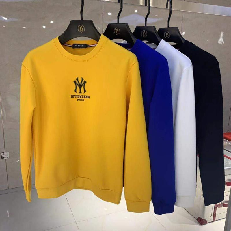 Handsome Men's Hoodies Simple Brand Logo Embroidery New Autumn Korean Design Pullover Casual Cotton Young O-Neck Sweater