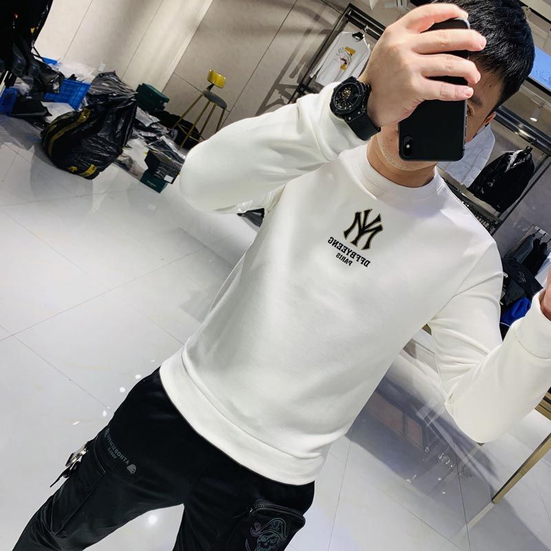 Handsome Men's Hoodies Simple Brand Logo Embroidery New Autumn Korean Design Pullover Casual Cotton Young O-Neck Sweater