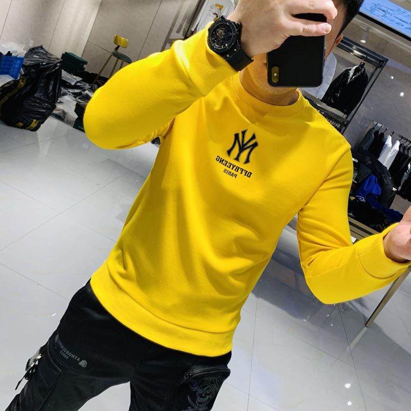 Handsome Men's Hoodies Simple Brand Logo Embroidery New Autumn Korean Design Pullover Casual Cotton Young O-Neck Sweater